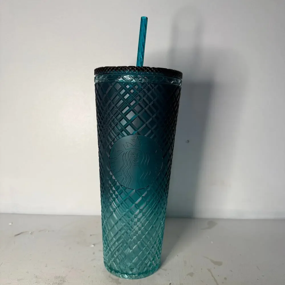 NEW Starbucks 2023 Spring Teal Jeweled Green Blue Ombre Cold Cup Tumbler 24oz